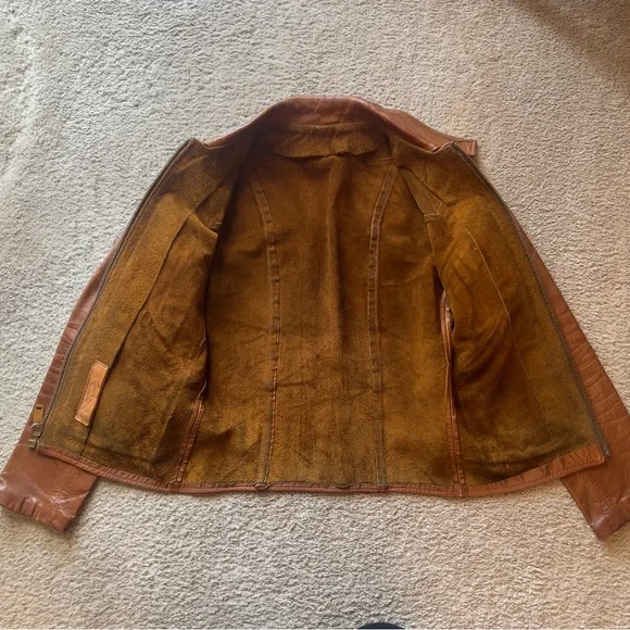 East West Musical Instruments Vintage 1970’s Tan leather Jacket Suede Interior L - Picture 3 of 13